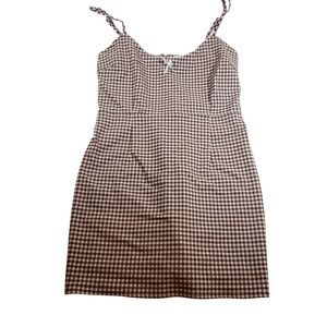 Urban Outfitters Gingham Brown Mini Dress Spaghetti‎ Strap Bow Summer Casual